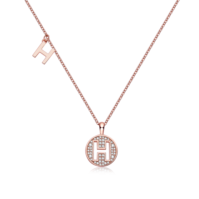 H-shaped pendant S925 silver plated rose gold Moissanite diamond light luxury letter necklace